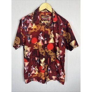 Fresh Prints Tokyo Geisha Dragon Shirt Men M Red Gold Japanese Graphic Art